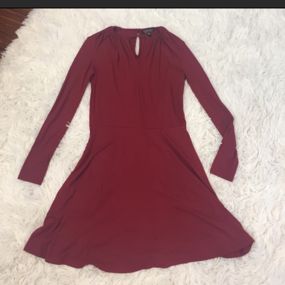 Top shop wine red long sleeve dress with keyhole